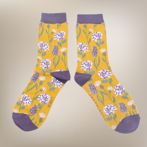 Lilac and Yellow Floral Pattern Bamboo Socks