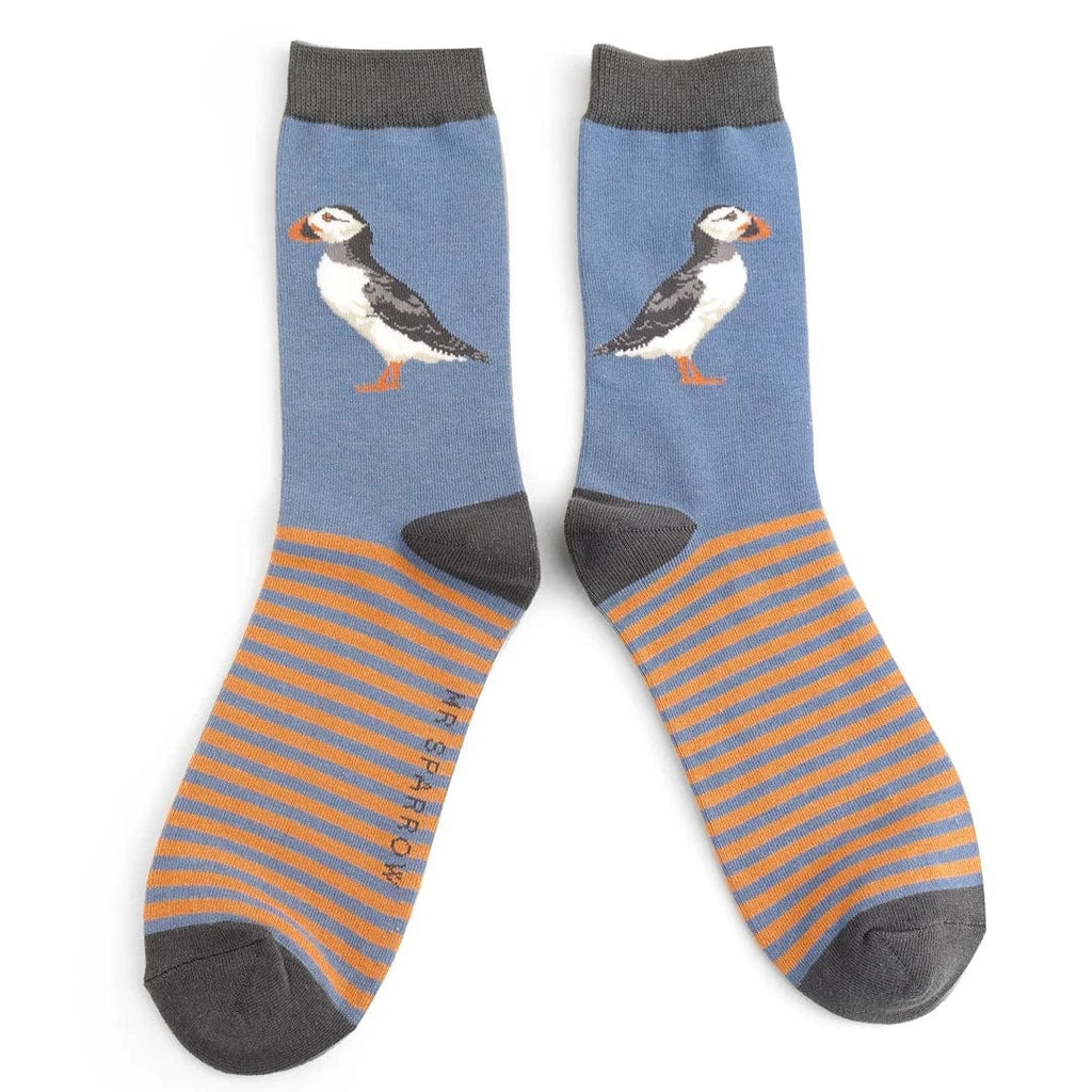 luscious scarves Men's Bamboo Socks , Mr Sparrow , Puffin Design,  Blue