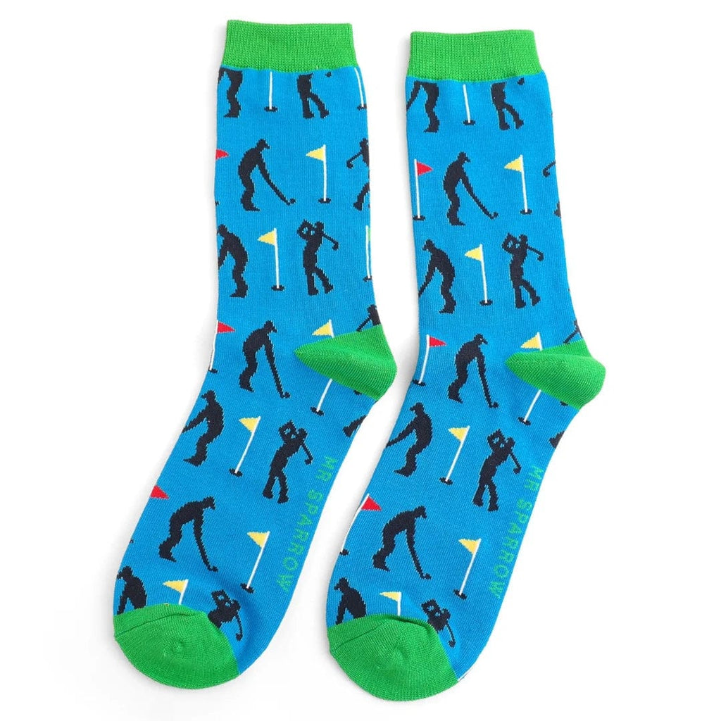 luscious scarves Men's Golfers Bamboo Socks , Mr Heron, Golf Design,  Blue