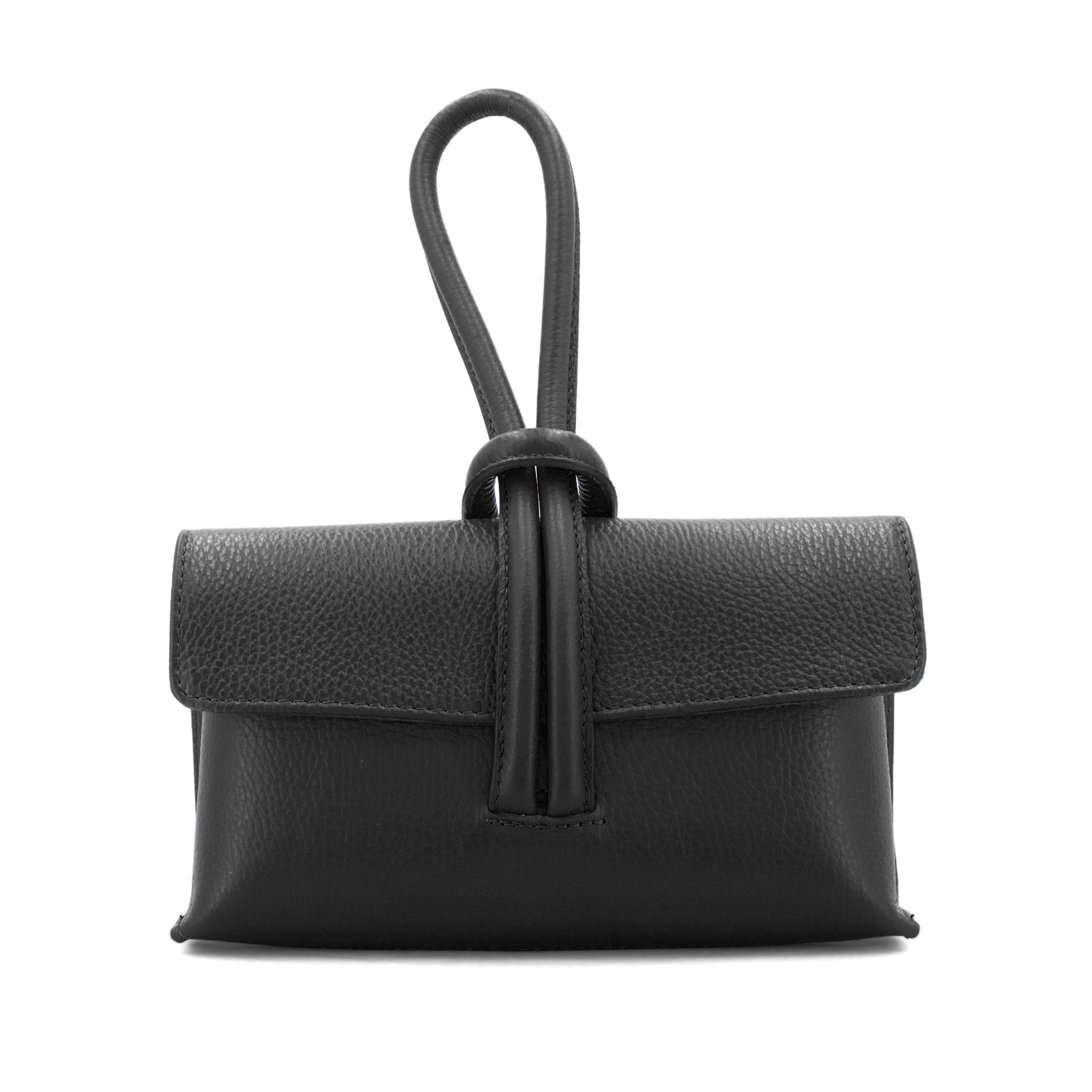 lusciousscarves Black Italian Leather Clutch Bag , Evening Bag with Loop Handle, Available in 23 Colours