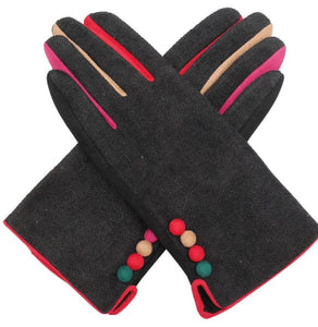 lusciousscarves Black Multi Coloured Finger Gloves with 4 Buttons