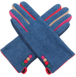 Load image into Gallery viewer, lusciousscarves Blue Multi Coloured Finger Gloves with 4 Buttons
