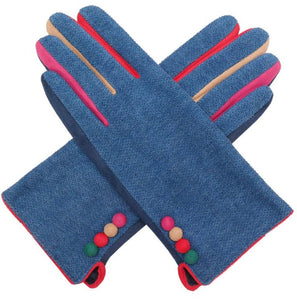 lusciousscarves Blue Multi Coloured Finger Gloves with 4 Buttons