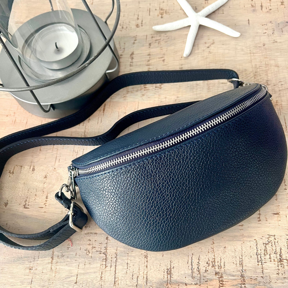 Navy Italian leather Bum Bag Chest Bag luscious scarves