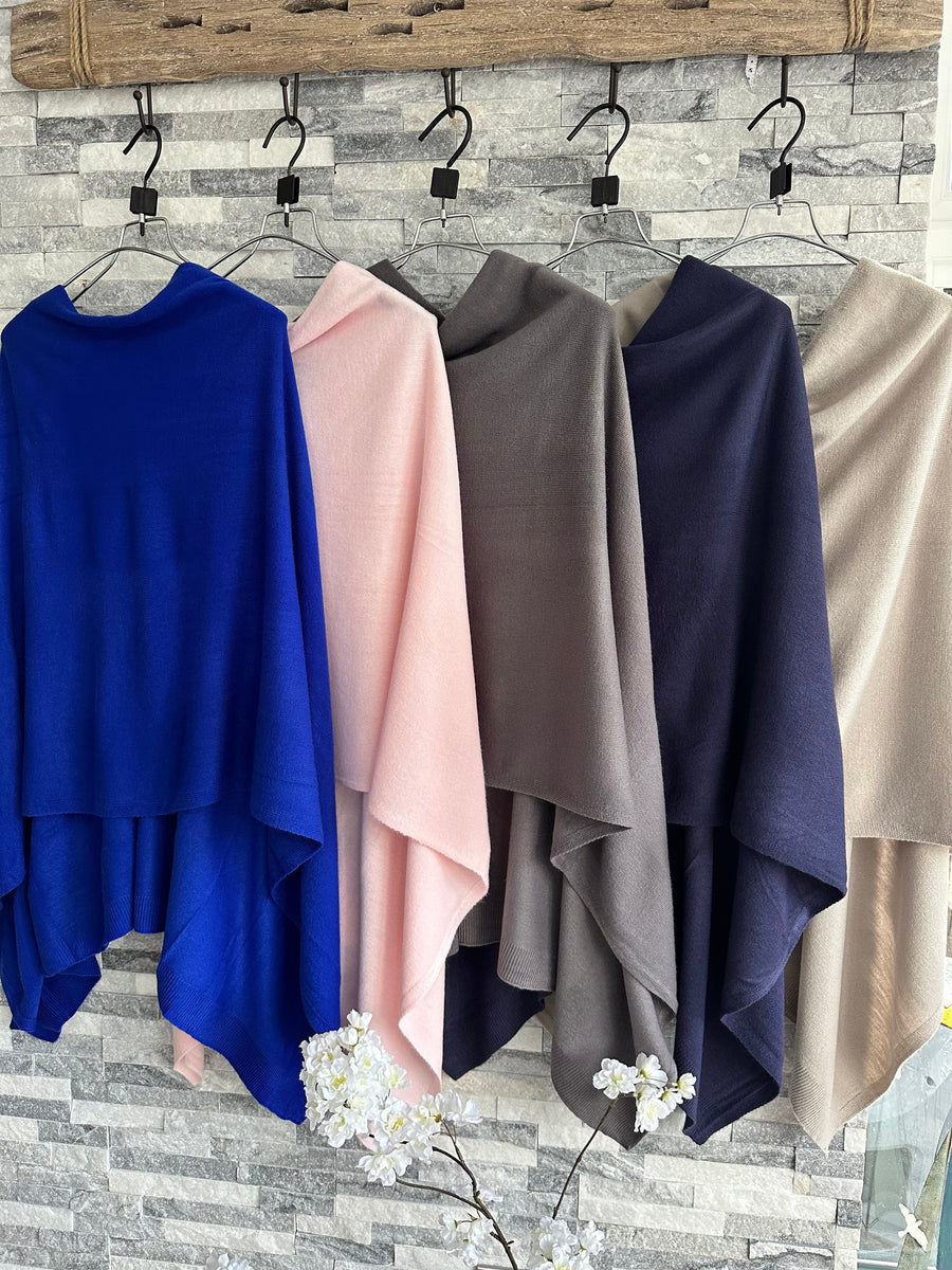 Light Weight Summer Poncho Fine Knit available in 19 Colours. luscious scarves
