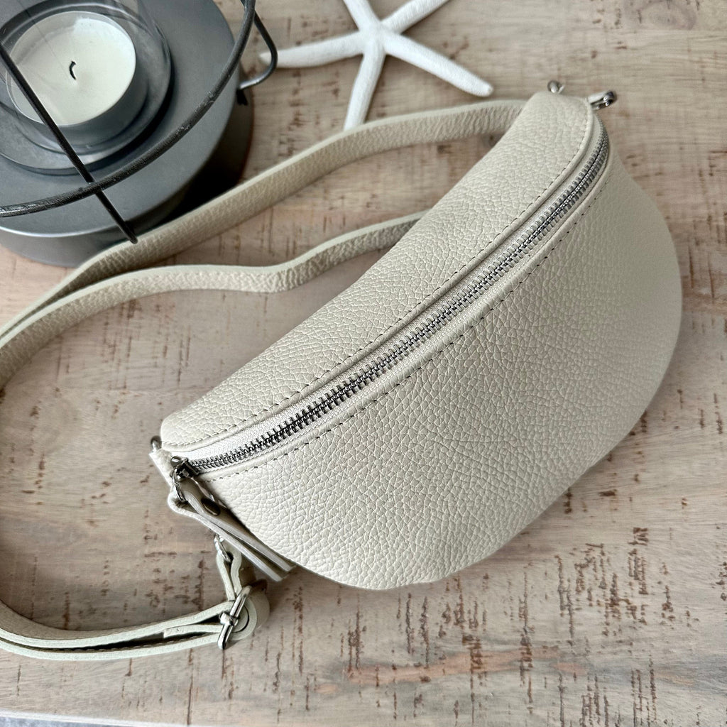 lusciousscarves Cream Italian Leather Bum Bag