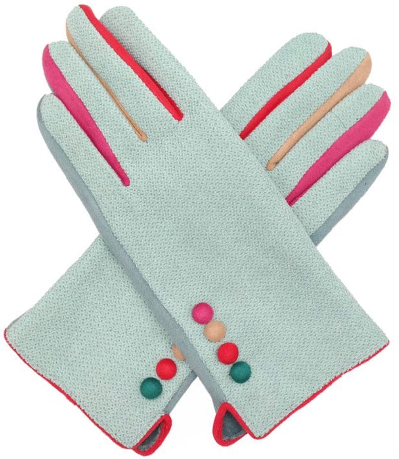 lusciousscarves Duck Egg Multi Coloured Finger Gloves with 4 Buttons