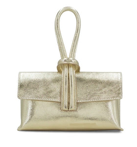 lusciousscarves Gold Italian Leather Clutch Bag , Evening Bag with Loop Handle, Available in 30 Colours