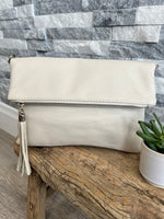 Load image into Gallery viewer, lusciousscarves Handbags Cream Italian Leather Clutch Bag