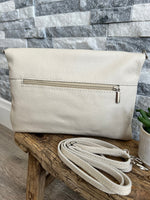 Load image into Gallery viewer, lusciousscarves Handbags Cream Italian Leather Clutch Bag