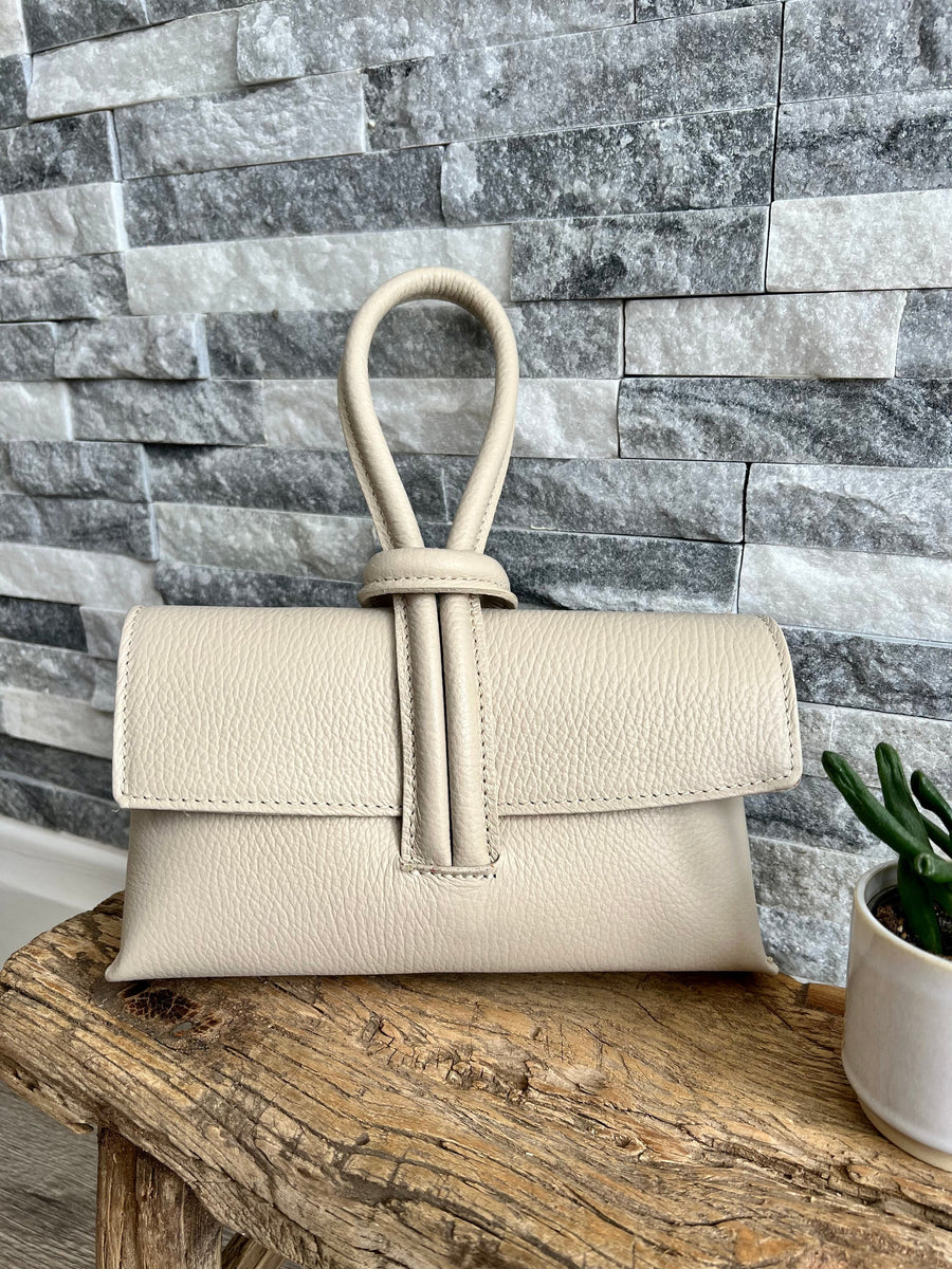 Cream leather clutch bag clearance