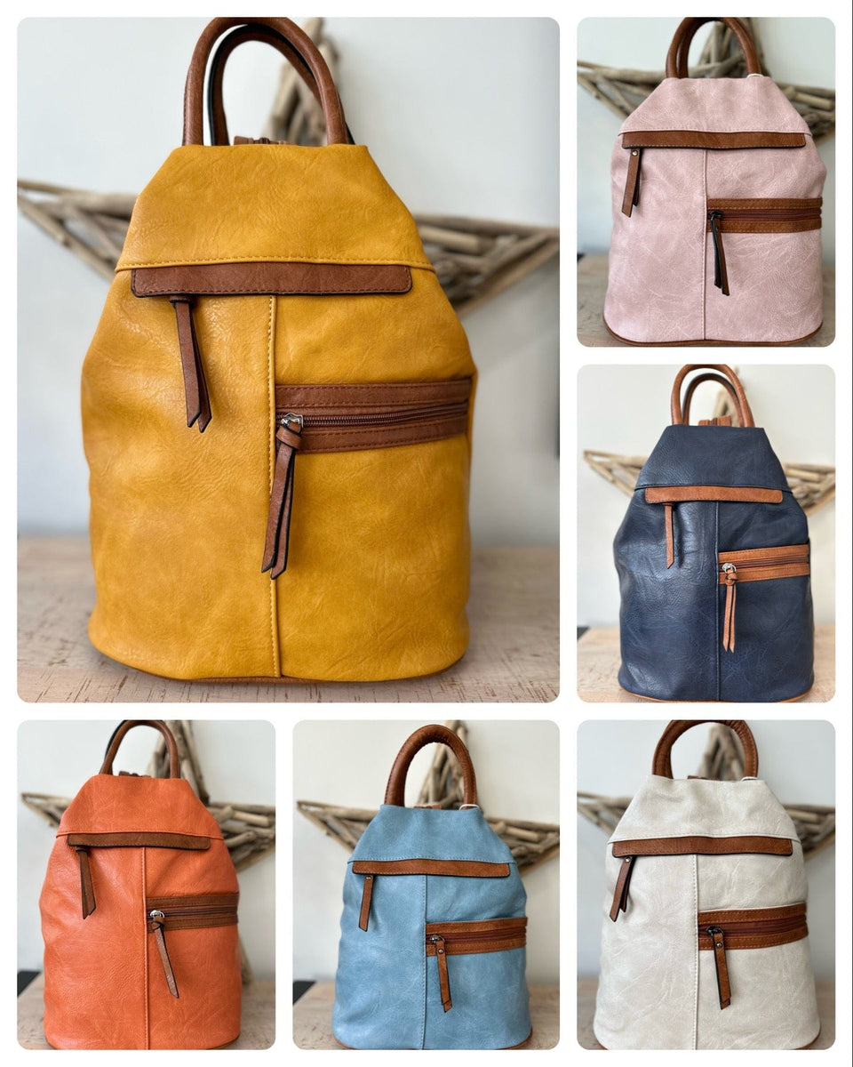 Ladies Faux Leather Large Triangular Backpack Rucksack luscious scarves