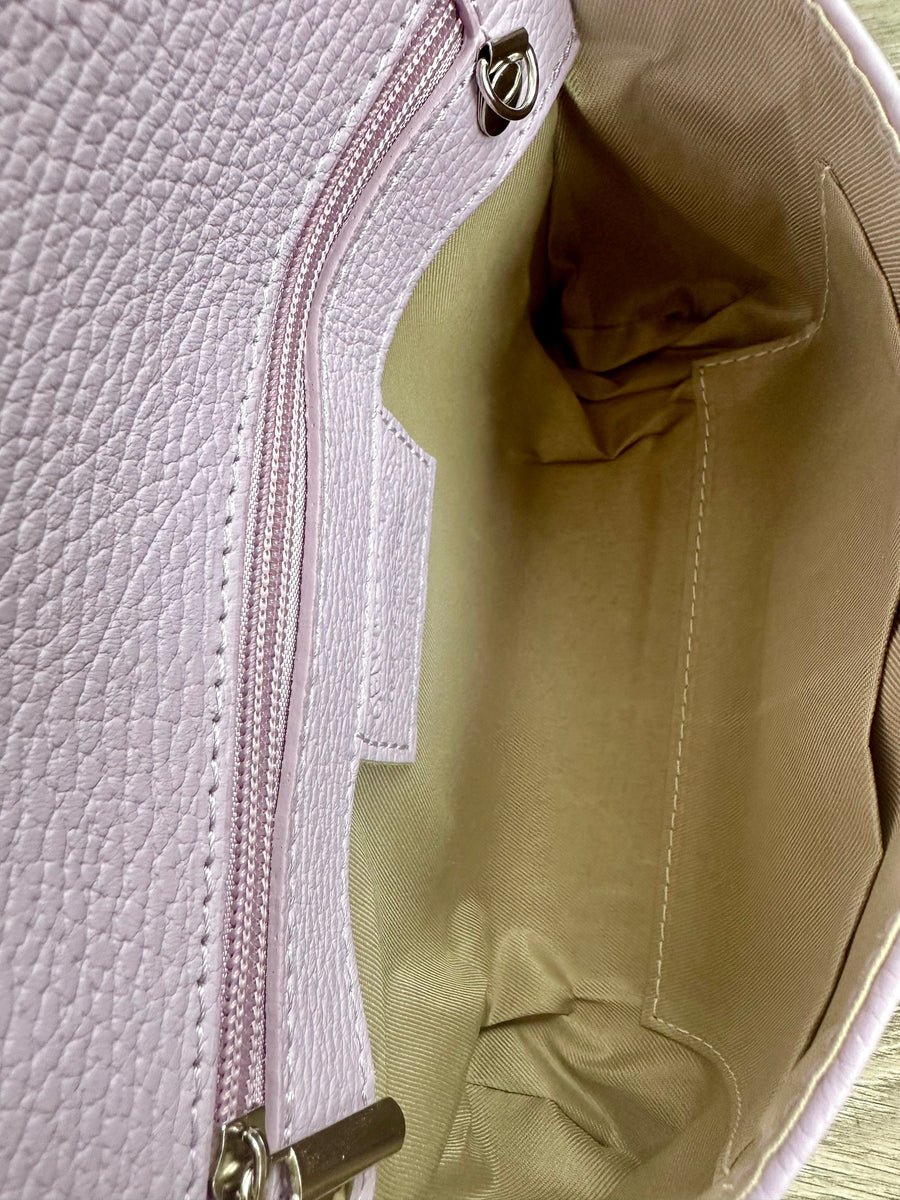 Lilac Italian Leather Clutch Bag, Evening Bag with Loop Handle