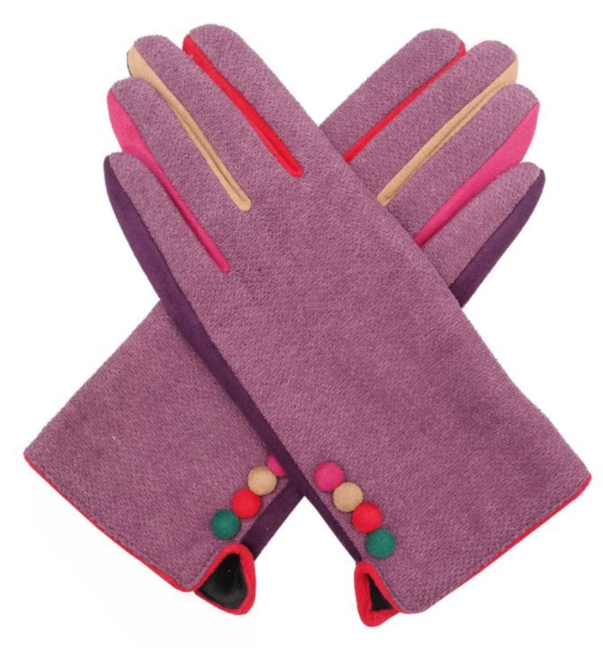 lusciousscarves Lilac Multi Coloured Finger Gloves with 4 Buttons