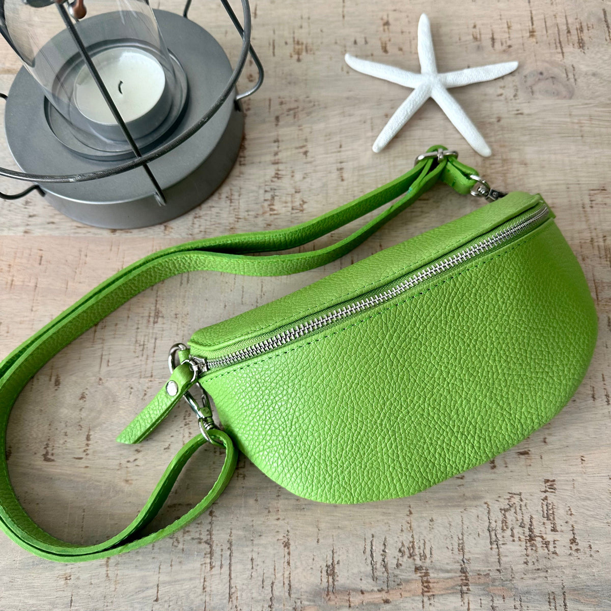 Lime Green Italian Leather Bum Bag Chest Bag lusciousscarves