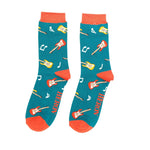 Load image into Gallery viewer, lusciousscarves Men&#39;s Bamboo Socks , Mr Heron, Guitars Design, Teal
