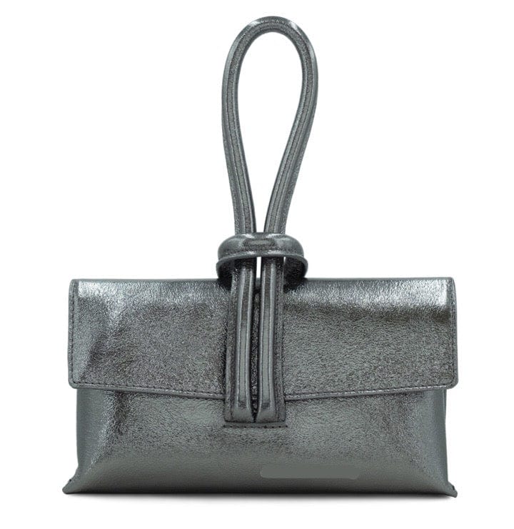 lusciousscarves Metallic Pewter Italian Leather Clutch Bag , Evening Bag with Loop Handle, Available in 30 Colours
