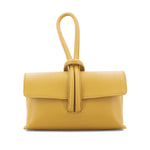 Load image into Gallery viewer, lusciousscarves Mustard Yellow Italian Leather Clutch Bag , Evening Bag with Loop Handle, Available in 23 Colours
