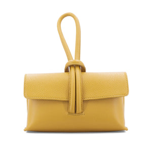 lusciousscarves Mustard Yellow Italian Leather Clutch Bag , Evening Bag with Loop Handle, Available in 23 Colours