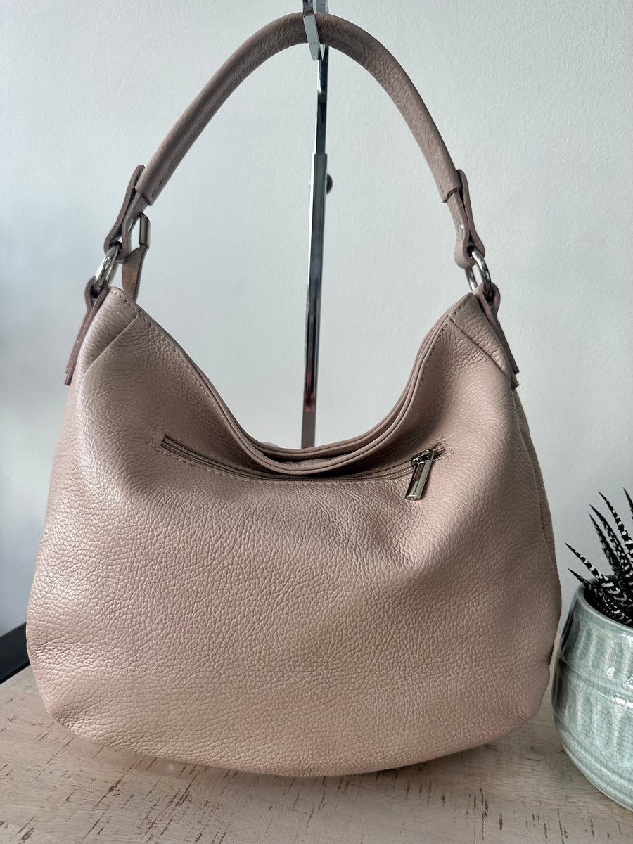 Nude Pink Italian Leather Shoulder Bag. lusciousscarves