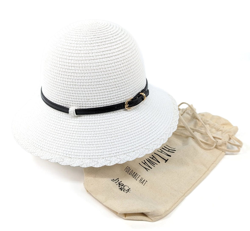 lusciousscarves Packable White Cloche Travel Sun Hat with Slim Belt Design - Foldable with Plaited Edging,