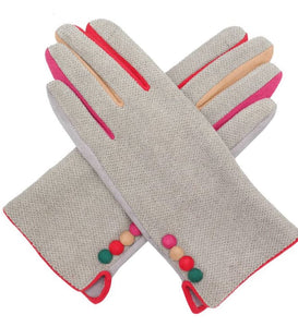 lusciousscarves Pale Grey Multi Coloured Finger Gloves with 4 Buttons