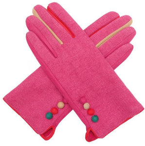 lusciousscarves Pink Multi Coloured Finger Gloves with 4 Buttons