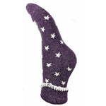 Load image into Gallery viewer, lusciousscarves Purple Wool Blend Cuff Socks with Cream Stars.
