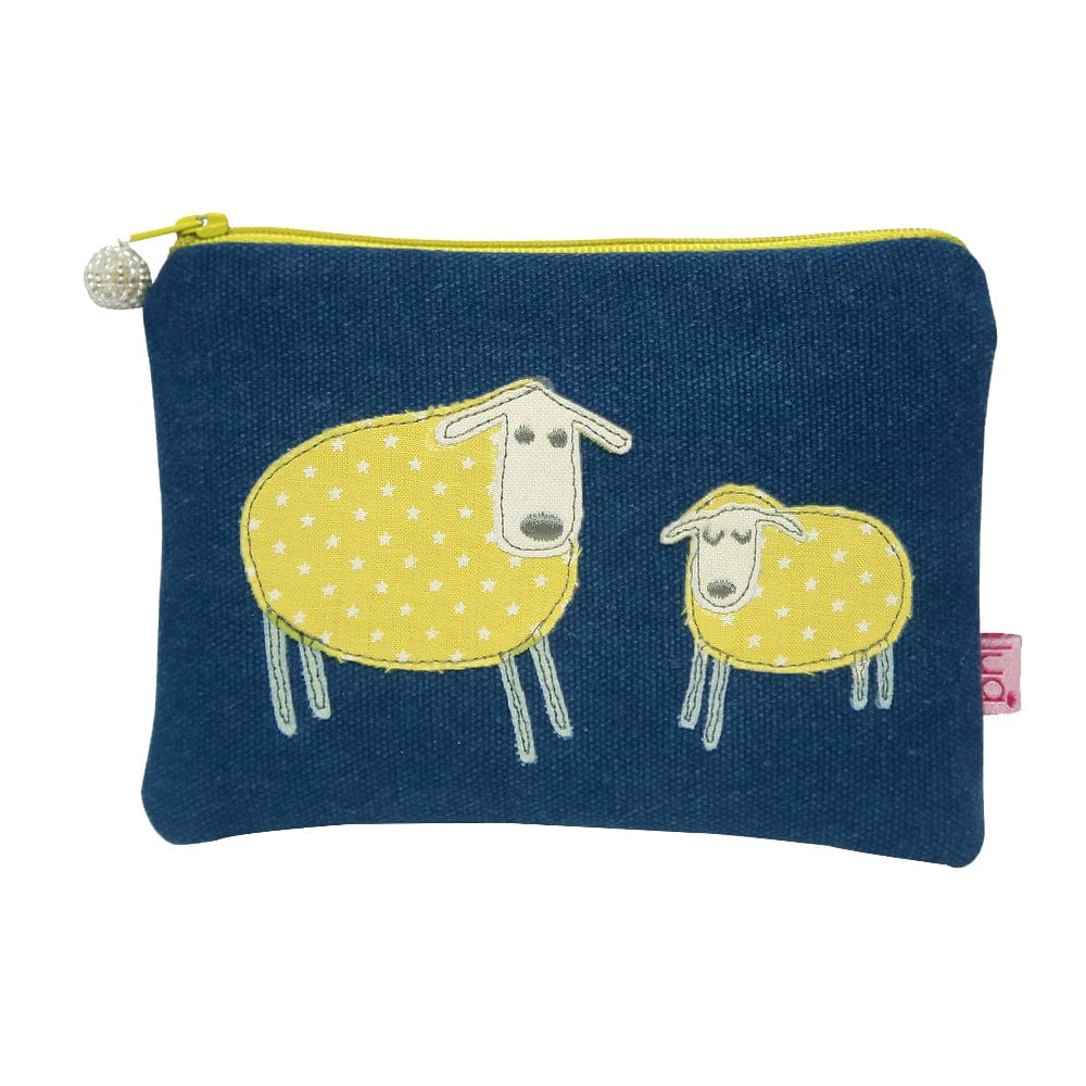 lusciousscarves purses Lua Designs Soft Canvas Dark Blue Zip Purse With Embroidered Sheep