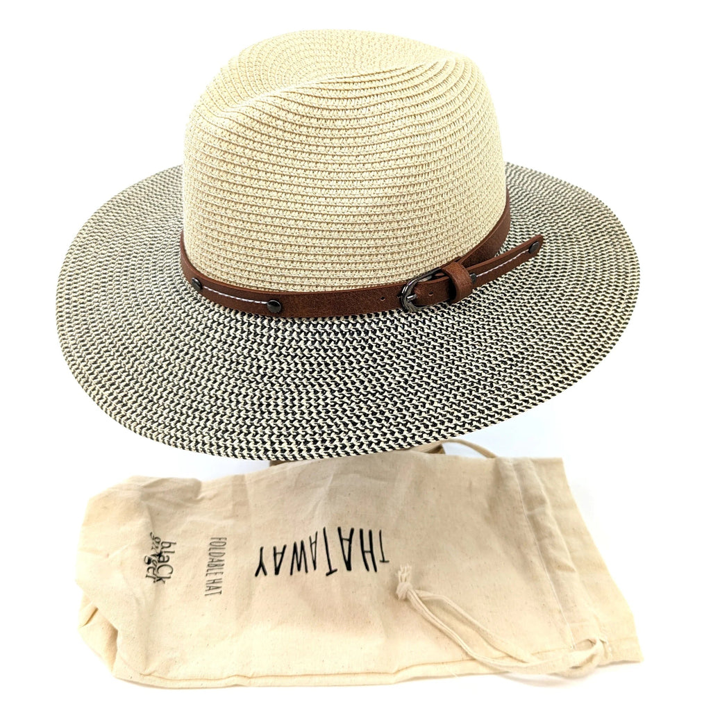 lusciousscarves Rollable Packable Panama Travel Sun Hat with Belt Design - Mottled/Natural