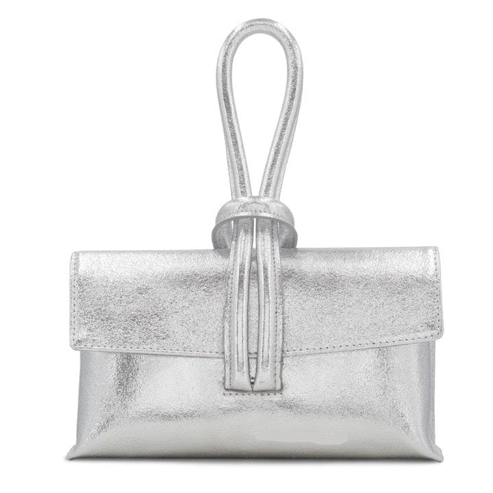 lusciousscarves Silver Italian Leather Clutch Bag , Evening Bag with Loop Handle, Available in 30 Colours