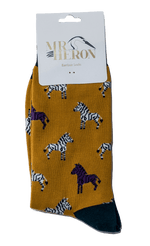 Load image into Gallery viewer, lusciousscarves Socks Mr Heron Zebras Bamboo Socks - Mustard
