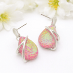 Load image into Gallery viewer, Miss Milly Earrings Miss Milly Iridescent Pink Crackle Resin Drop Earrings – Silver Tone