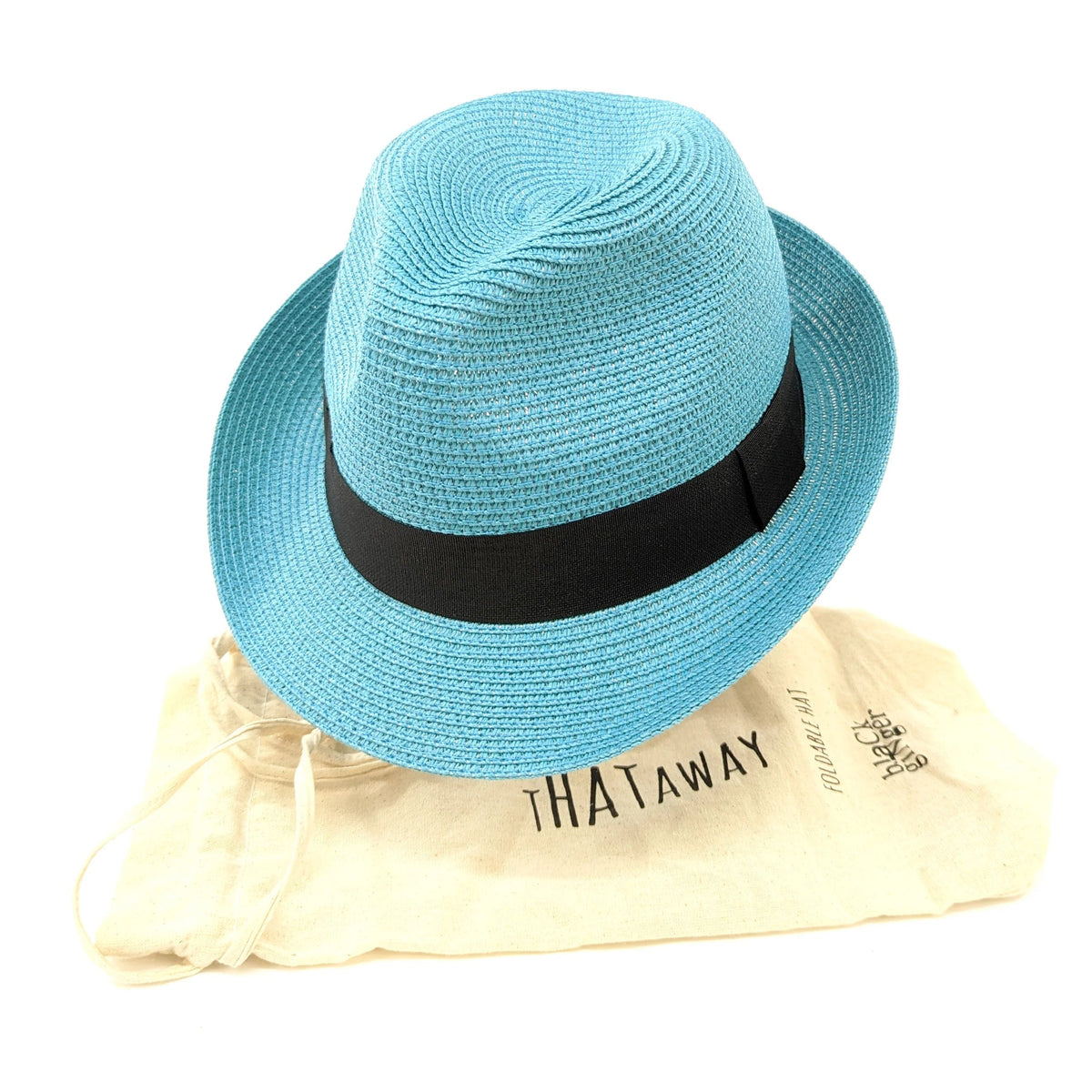 Turquoise Trilby Style Foldable Sun Hat Packable with Travel Bag. luscious scarves