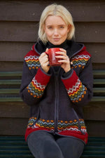Load image into Gallery viewer, lusciousscarves Medium Pachamama Womens Clifden Hoody Charcoal, Fair Trade, Hand Knitted
