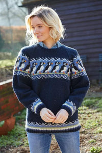 lusciousscarves Medium Pachamama Womens Puffin Sweater, Hand Knitted, Fair Trade