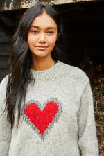 Load image into Gallery viewer, lusciousscarves Medium Pachamama Oatmeal Heart Sweater Jumper, Hand Knitted, Fair Trade
