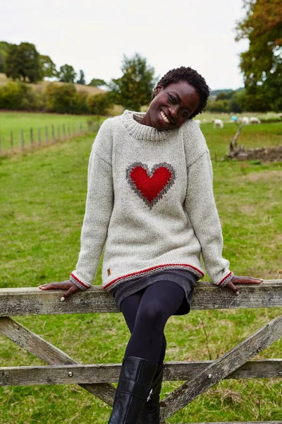 Pachamama Womens Oatmeal Heart Sweater Jumper Hand Knitted Fair Trad luscious scarves