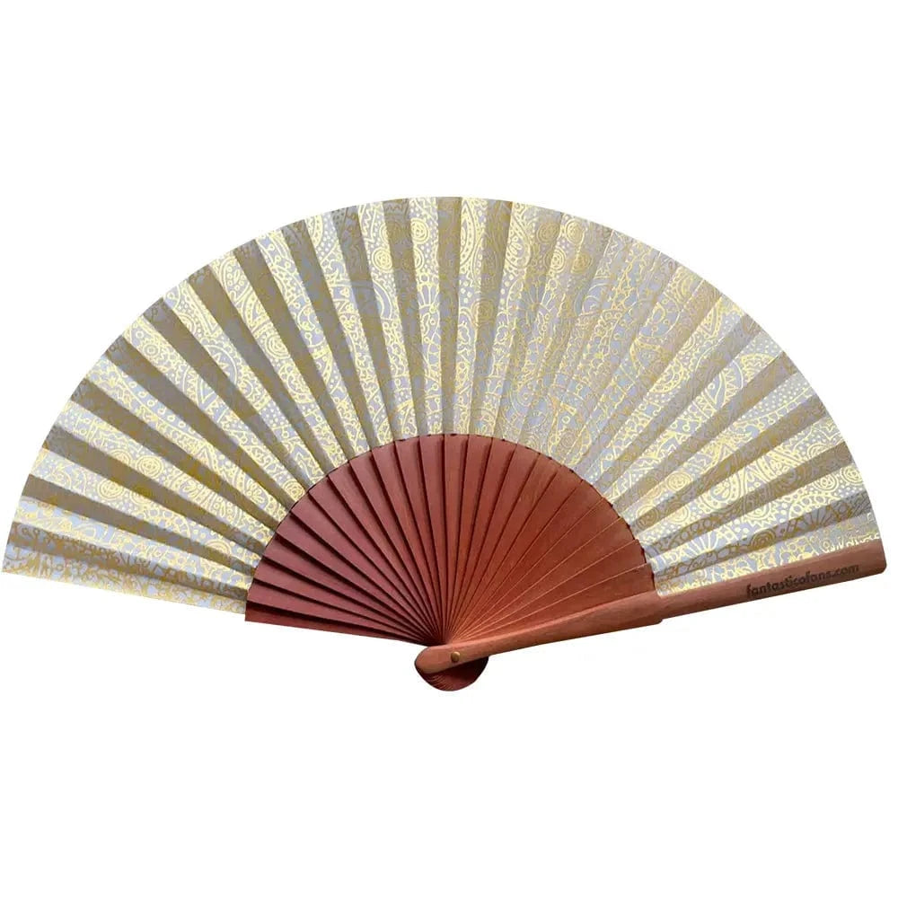 luscious scarves Apparel & Accessories Fantastico Gold Boho Paisley Hand Fan 23cm.