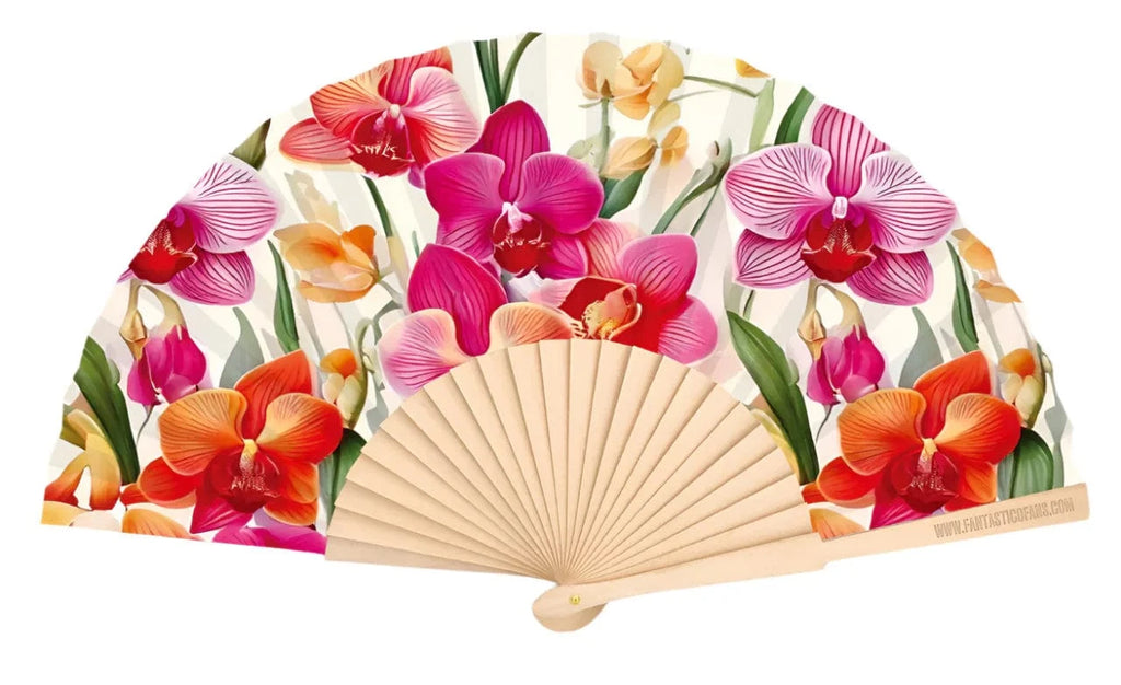 luscious scarves Apparel & Accessories Fantastico Orchid Print Hand Fan 23cm.