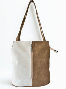 luscious scarves Backpacks Beige/White Faux Suede Shoulder Bag Convertible Backpack.