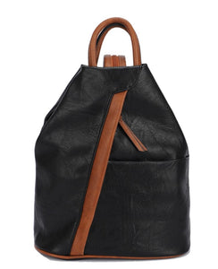 luscious scarves Backpacks Black Large Triangular Faux Leather Rucksack/ Backpack.