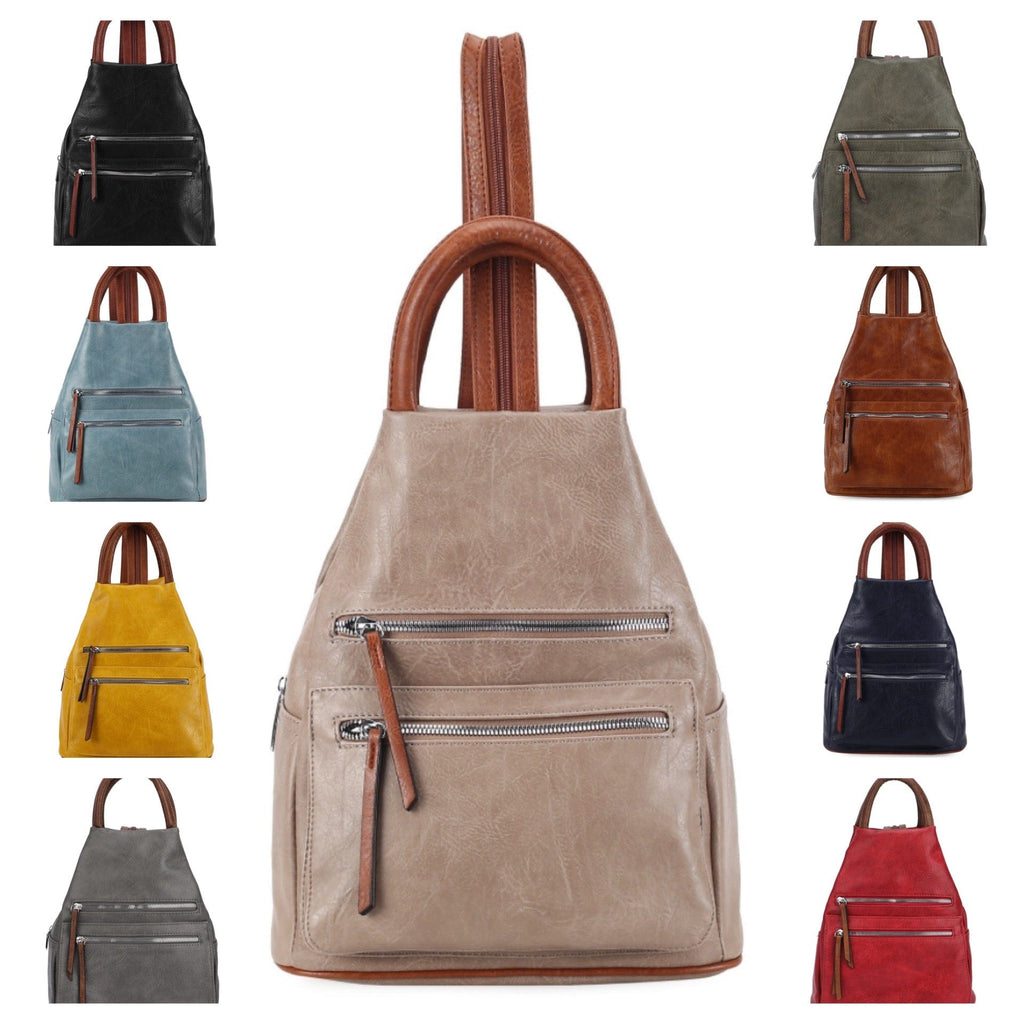 Faux Vegan Leather Triangular Backpack/Rucksack with Double Front Pock ...