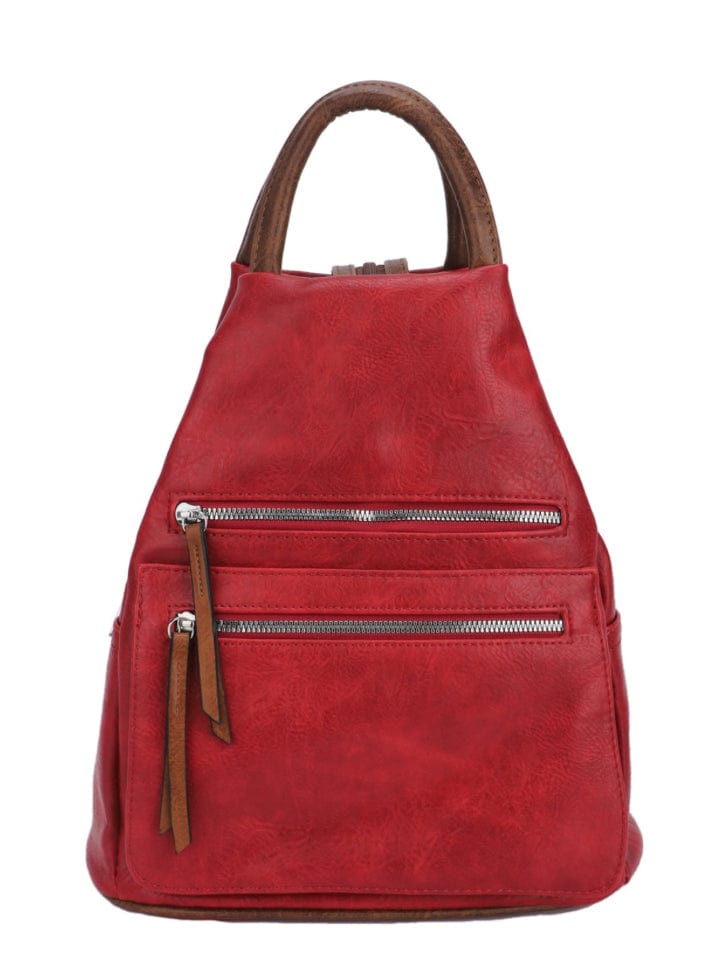 Faux Vegan Leather Triangular Backpack/Rucksack with Double Front Pock ...