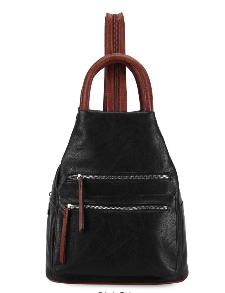 Faux Vegan Leather Triangular Backpack/Rucksack with Double Front Pock ...