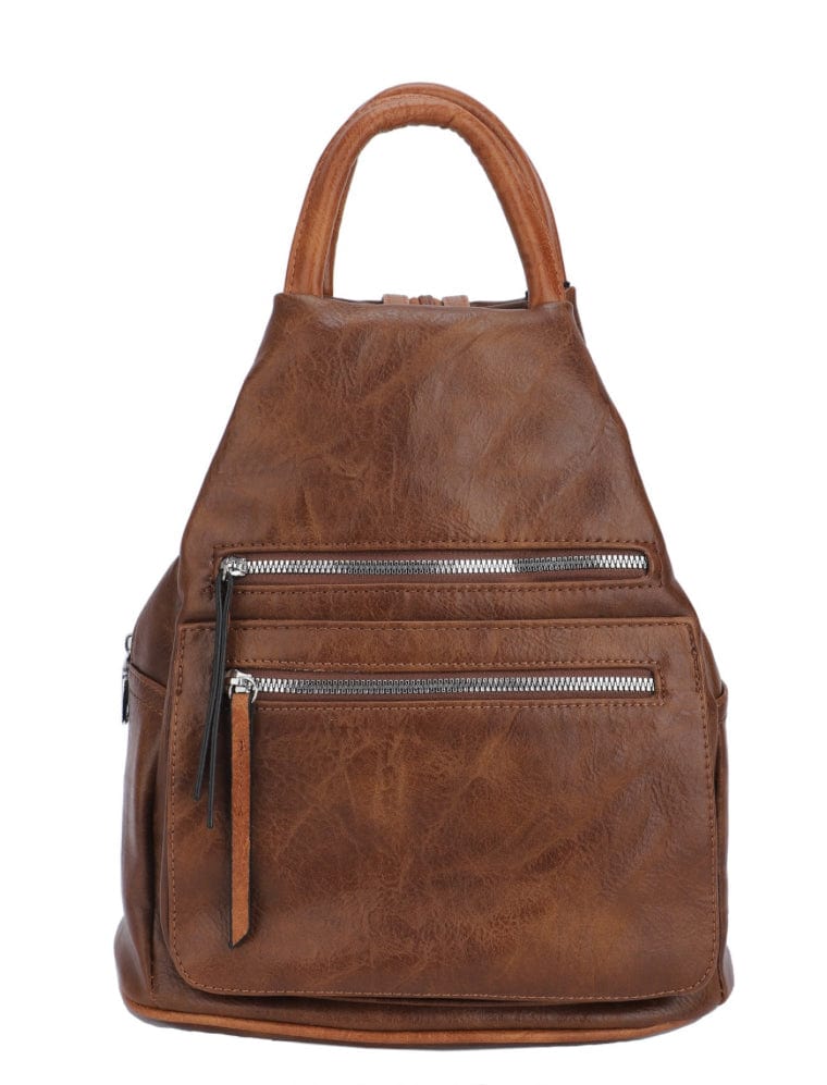 Faux Vegan Leather Triangular Backpack/Rucksack with Double Front Pock ...