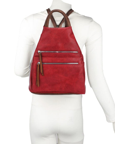 Faux Vegan Leather Triangular Backpack/Rucksack with Double Front Pock ...