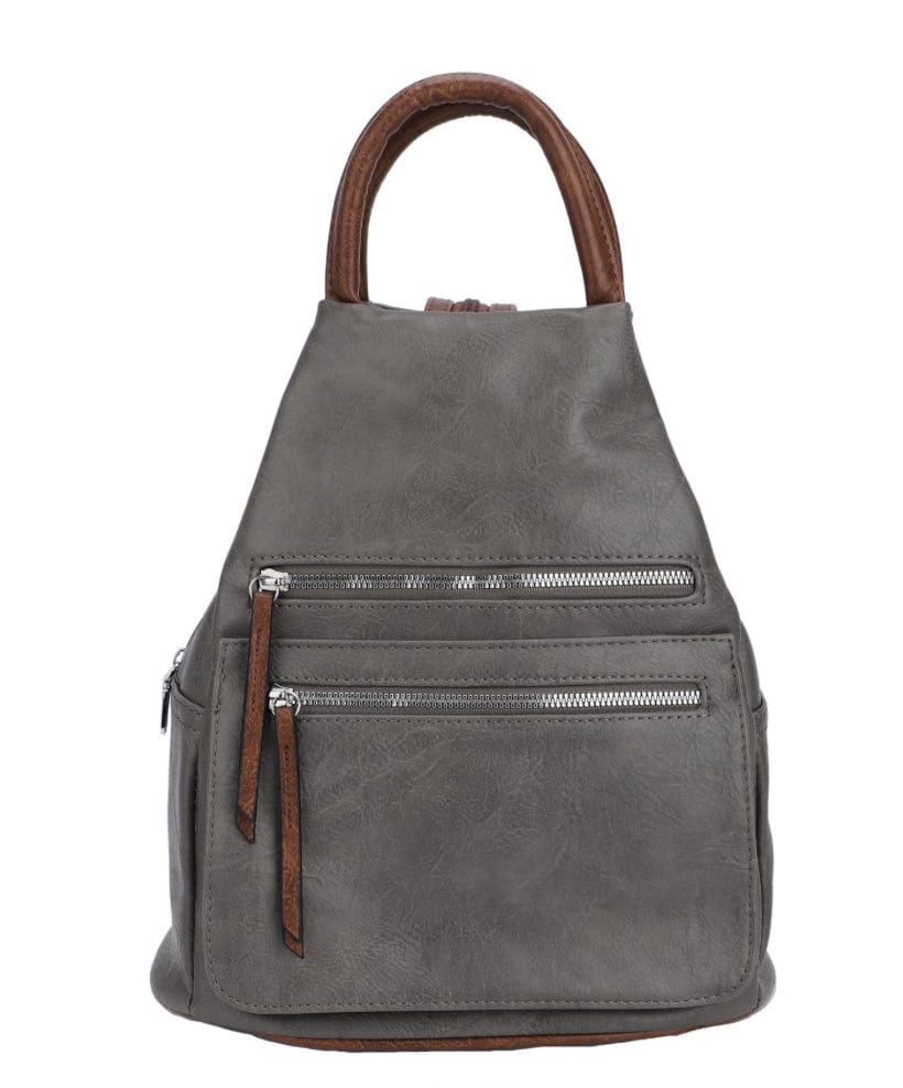 Faux Vegan Leather Triangular Backpack/Rucksack with Double Front Pock ...