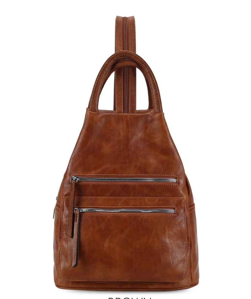 Faux Vegan Leather Triangular Backpack/Rucksack with Double Front Pock ...