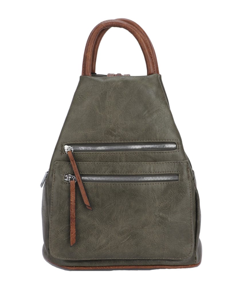 Faux Vegan Leather Triangular Backpack/Rucksack with Double Front Pock ...